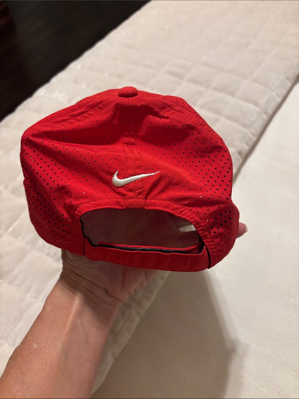 Nike women’s Red Perforated Baseball Cap  (Golf) with White Swoosh